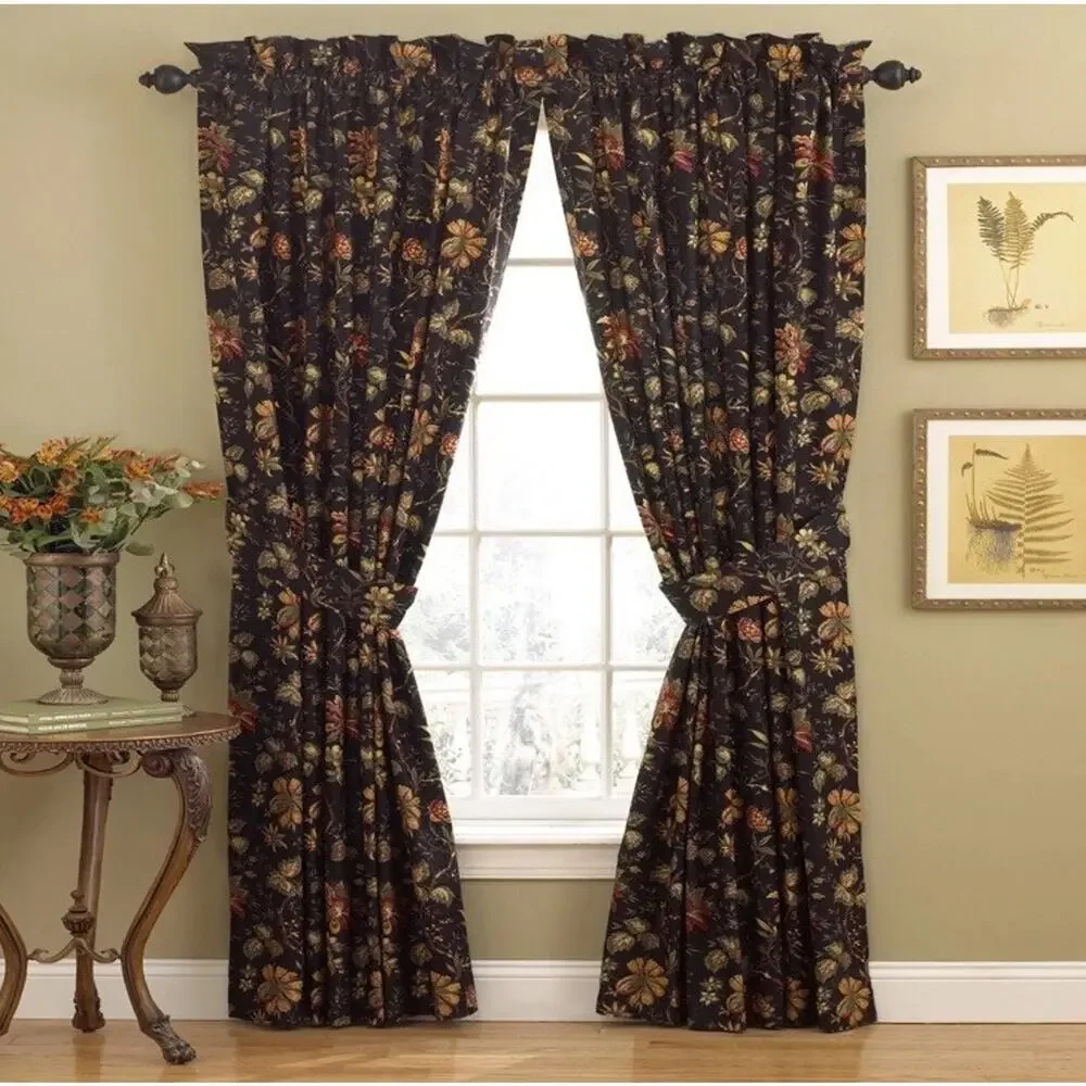 Waverly Felicite Noir Black Floral Window Panel or Material 100% Cotton 50
